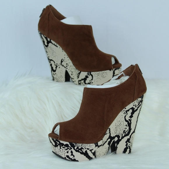 3/$25 Faux Suede Animal Print Peep Toe Wedges - Picture 2 of 4